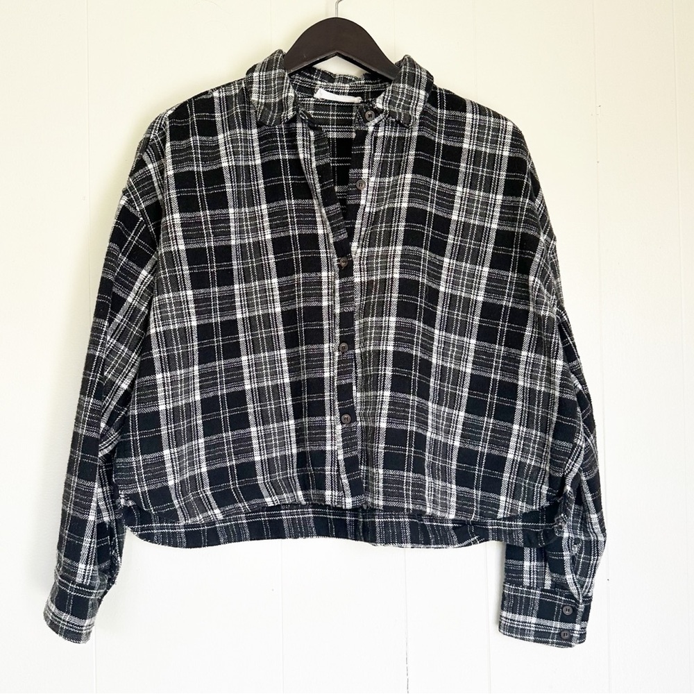 TALULAH Cropped Thick Flannel Black White Medium